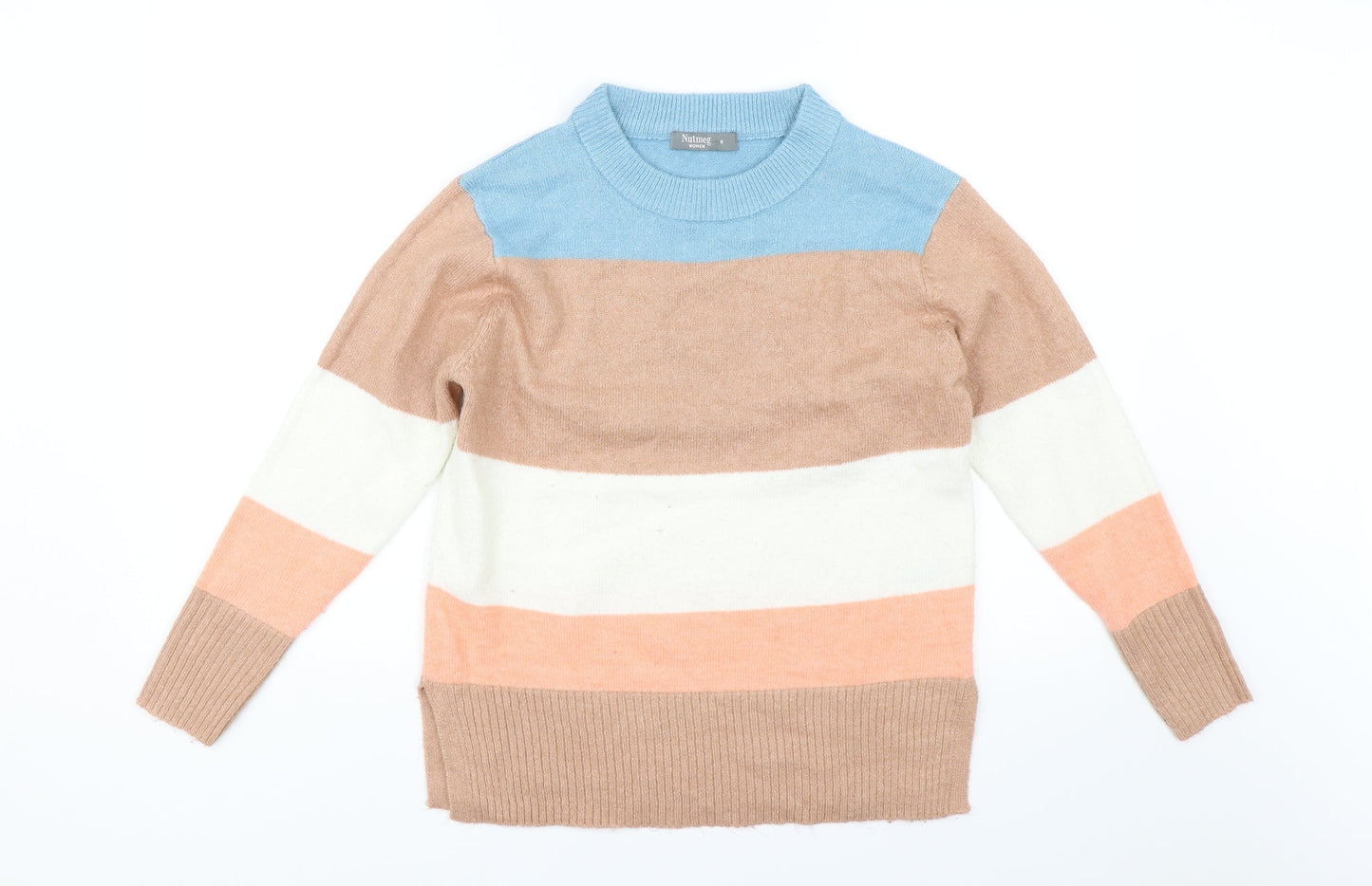 Nutmeg Womens Brown Striped  Pullover Jumper Size 8