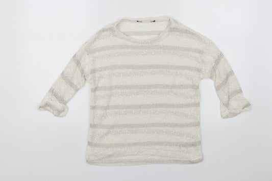 Dorothy Perkins Womens White Striped  Pullover Jumper Size 8