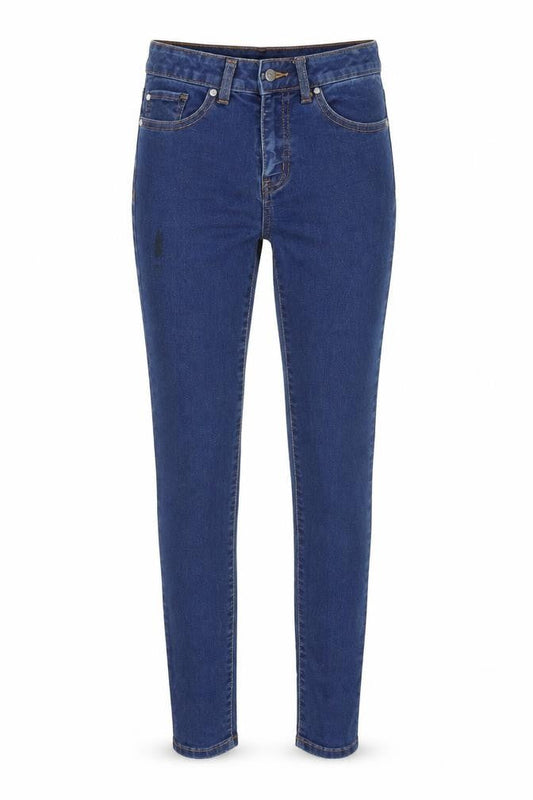 Front view of denim.co women’s blue skinny jeans, size UK 8, 25-inch leg