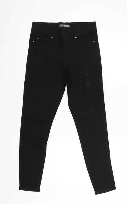 Front view of denim.co women’s black trousers, size UK 8, 27-inch leg