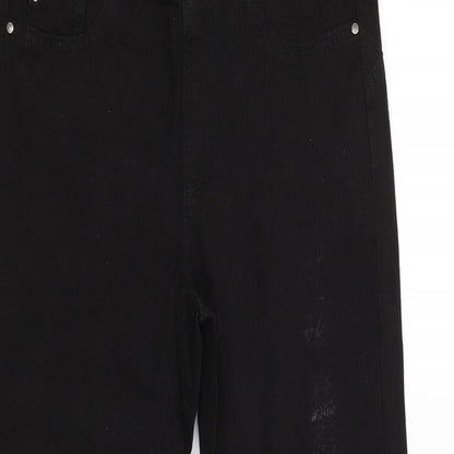 Close-up detail of denim.co women’s black trousers, size UK 8, 27-inch leg