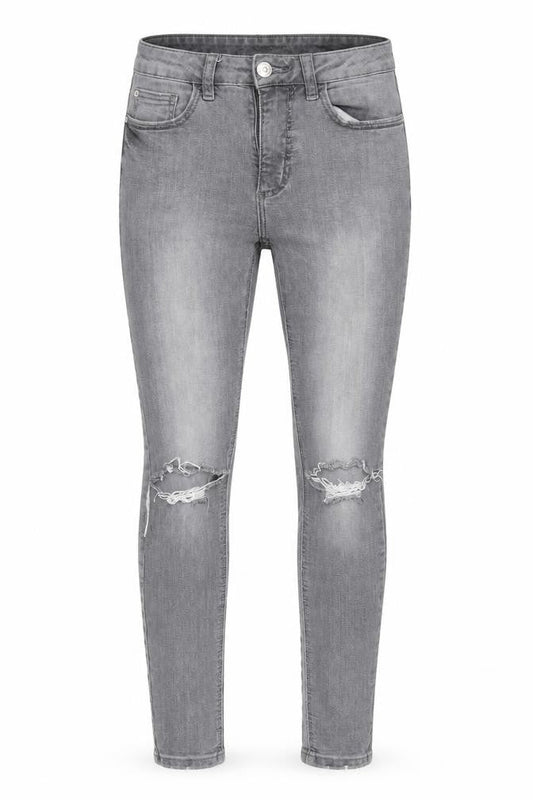 Front view of denim.co women’s grey skinny jeans, size UK 8, 27-inch leg