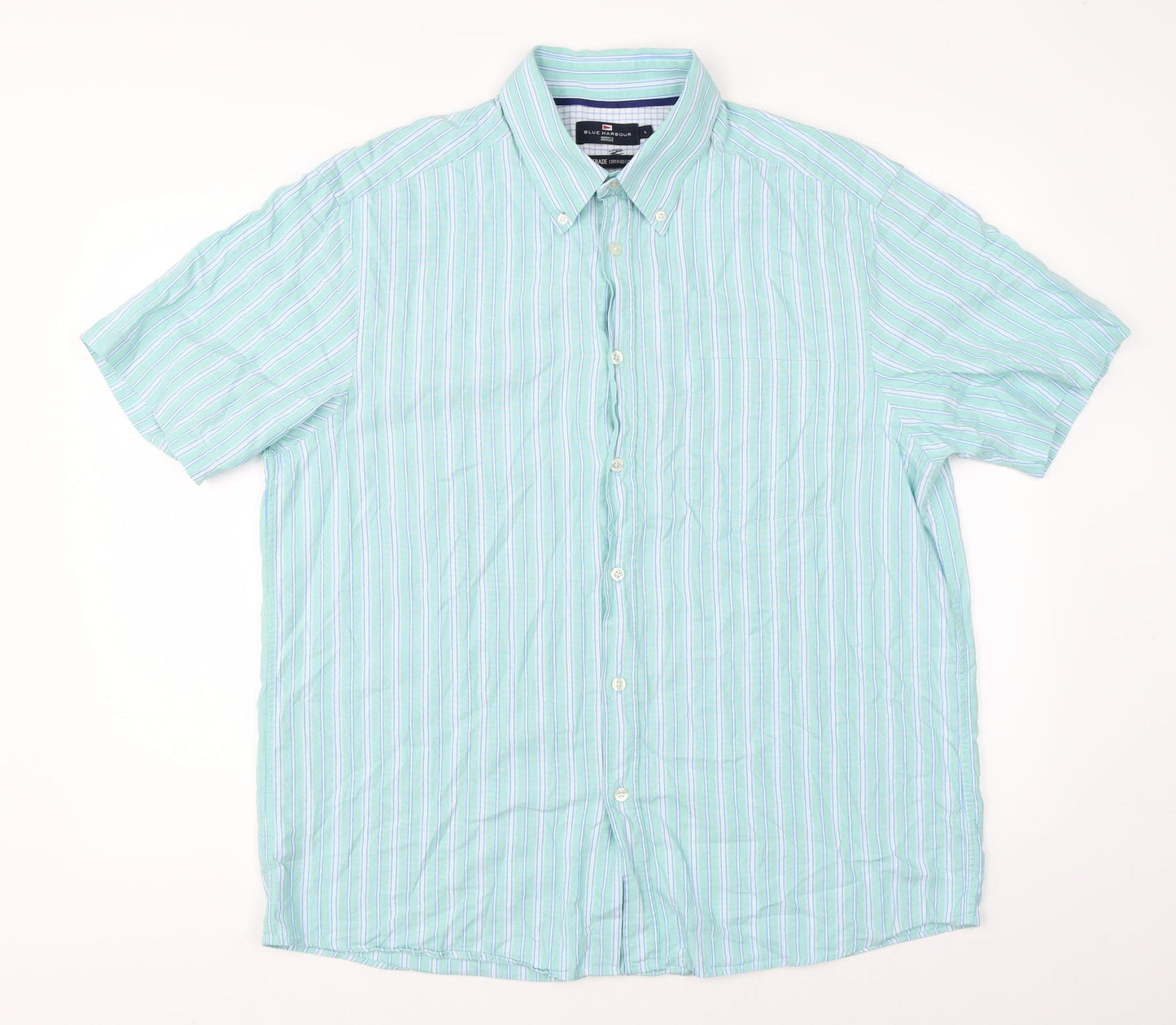 Marks & Spencer Mens Green Striped   Button-Up Size L