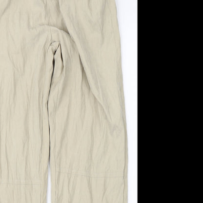 Close-up detail of Missguided women’s beige trousers, size UK 8, 30-inch leg