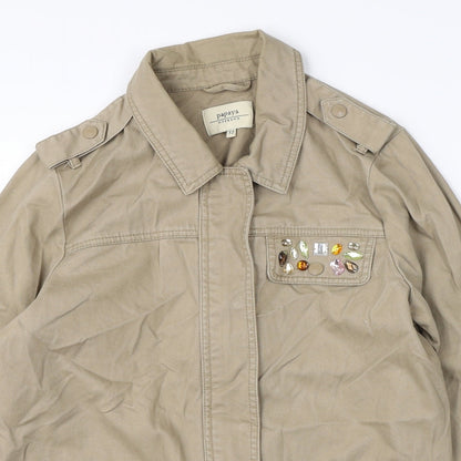 Close-up detail of Papaya women’s beige jacket, size UK 12