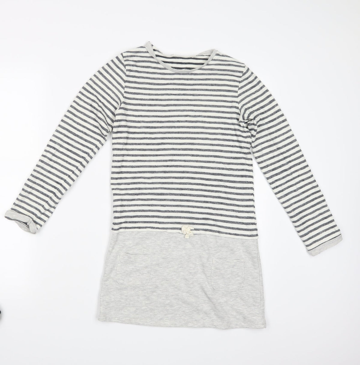 Preloved George Girls White Striped  Pullover Jumper Size 10-11 Years  - Long - Front