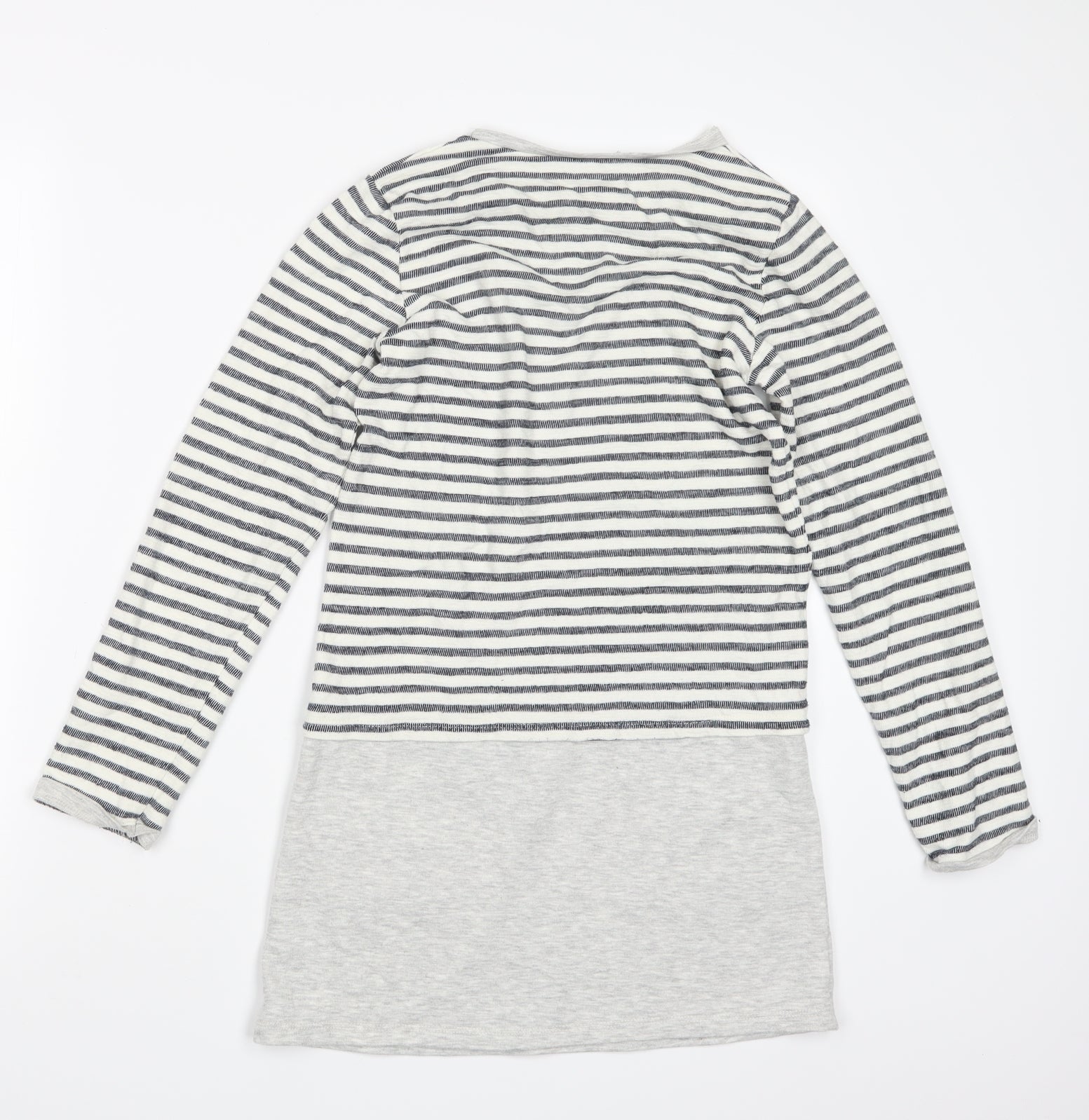 Preloved George Girls White Striped  Pullover Jumper Size 10-11 Years  - Long - Back