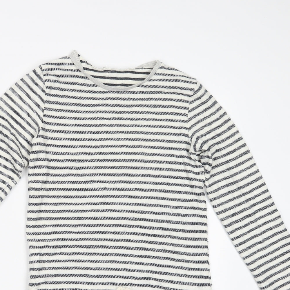 Preloved George Girls White Striped  Pullover Jumper Size 10-11 Years  - Long - Detail