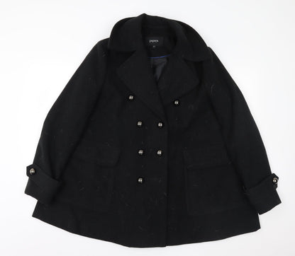 Additional front view of Papaya women’s black overcoat coat, size UK 14