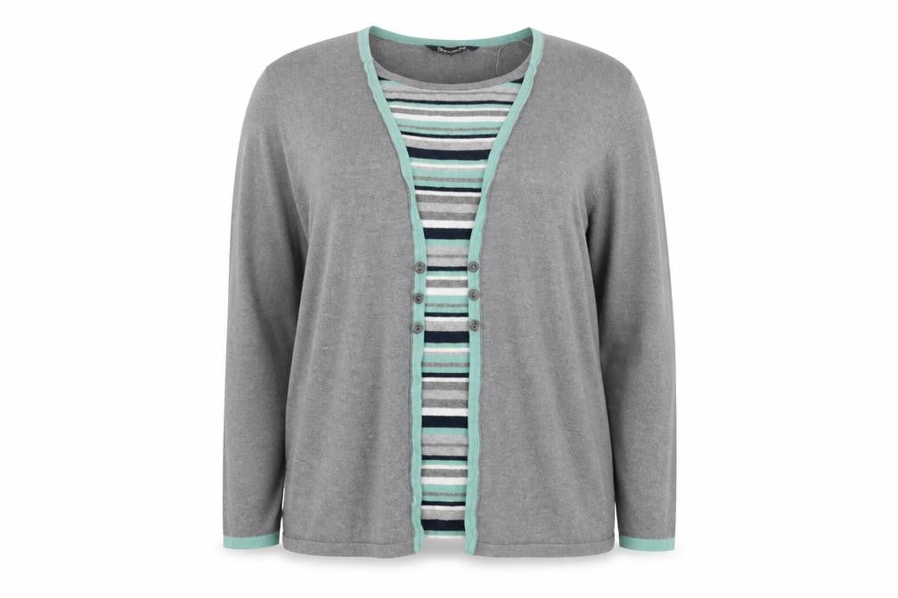 Bonmarché Womens Grey Striped Knit Pullover Jumper Size 16