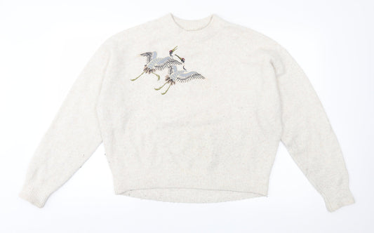H&M Womens Ivory  Knit Pullover Jumper Size 8  - bird
