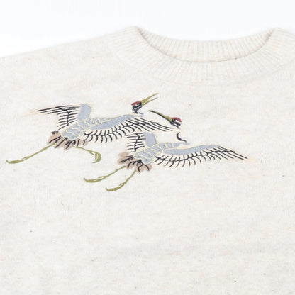 Preloved H&M Womens Ivory  Knit Pullover Jumper Size 8  - bird - Detail