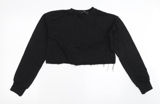 Nasty Gal Womens Black   Pullover Sweatshirt Size 10  - cropped distressed hem