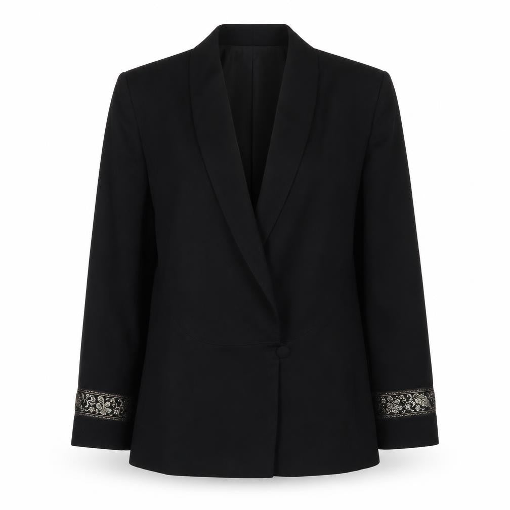 Precis Womens Black   Jacket Suit Jacket Size 10  - Embroidered Sleeve Detail