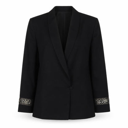 Precis Womens Black   Jacket Suit Jacket Size 10  - Embroidered Sleeve Detail