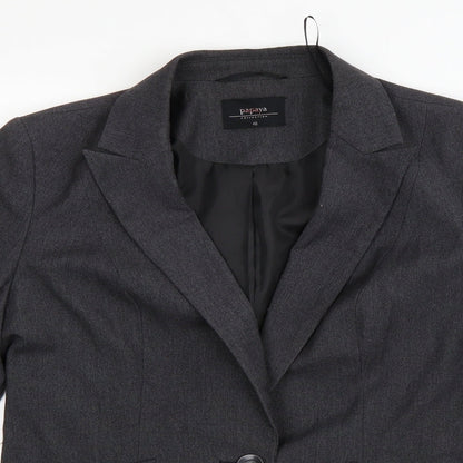 Close-up detail of Papaya women’s grey jacket blazer, size UK 10