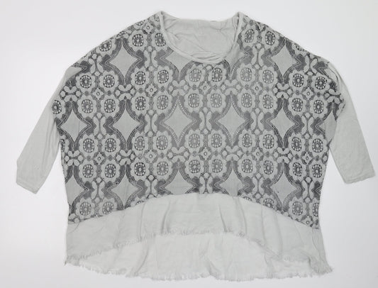 Preworn Womens Grey Floral  Basic Blouse One Size