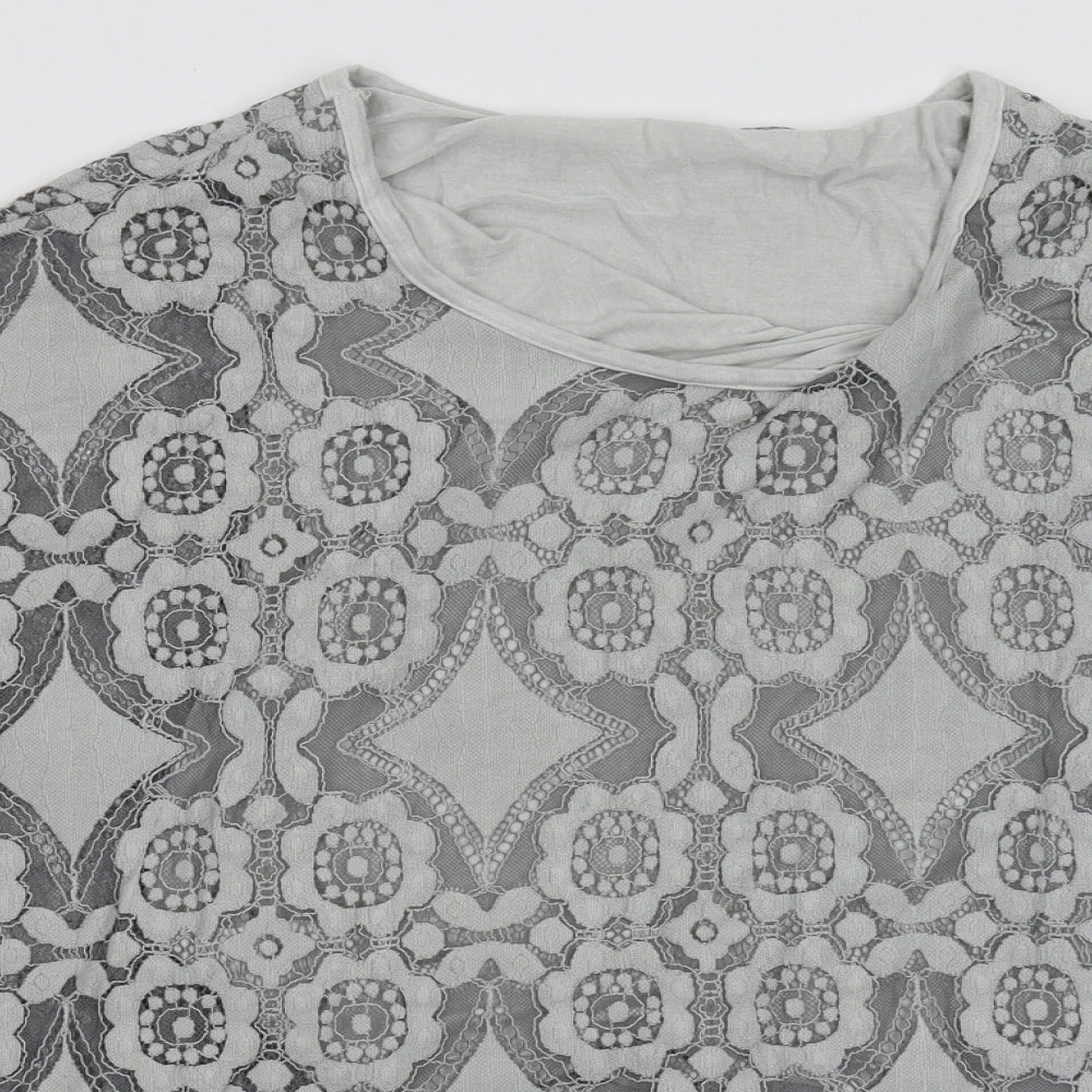 Preworn Womens Grey Floral  Basic Blouse One Size