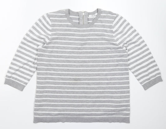 89th & Madison Womens Grey Striped Knit Pullover Jumper Size L