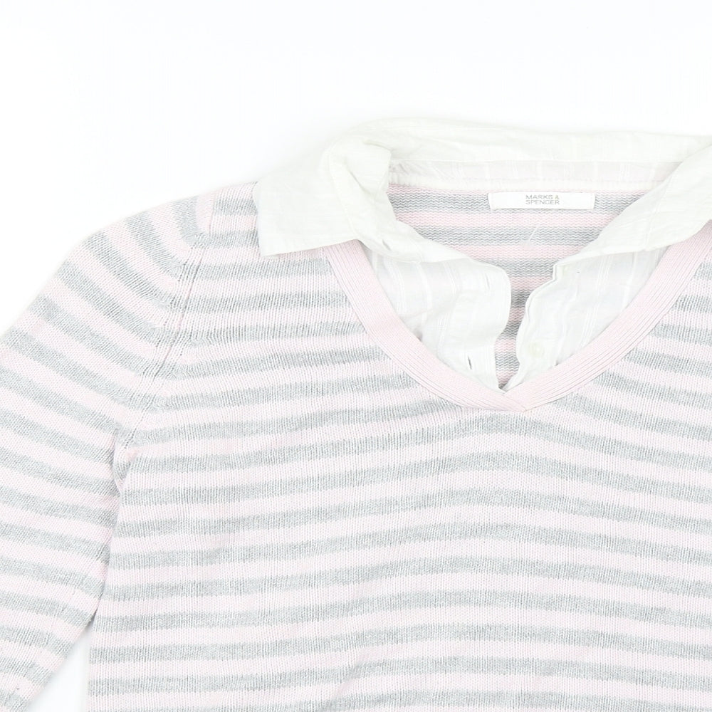Marks and Spencer Womens Pink Striped  Pullover Jumper Size 12