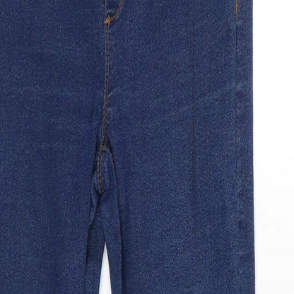 Close-up detail of denim.co women’s blue jegging trousers, size UK 8, 29-inch leg