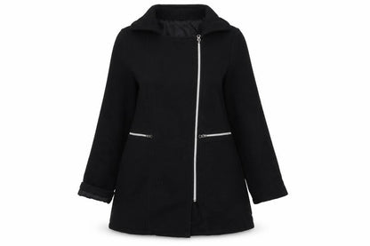 Front view of Le Redoute women’s black overcoat coat, size UK 10, - 10/12