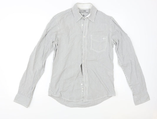 FNDM Mens Grey Striped   Button-Up Size S