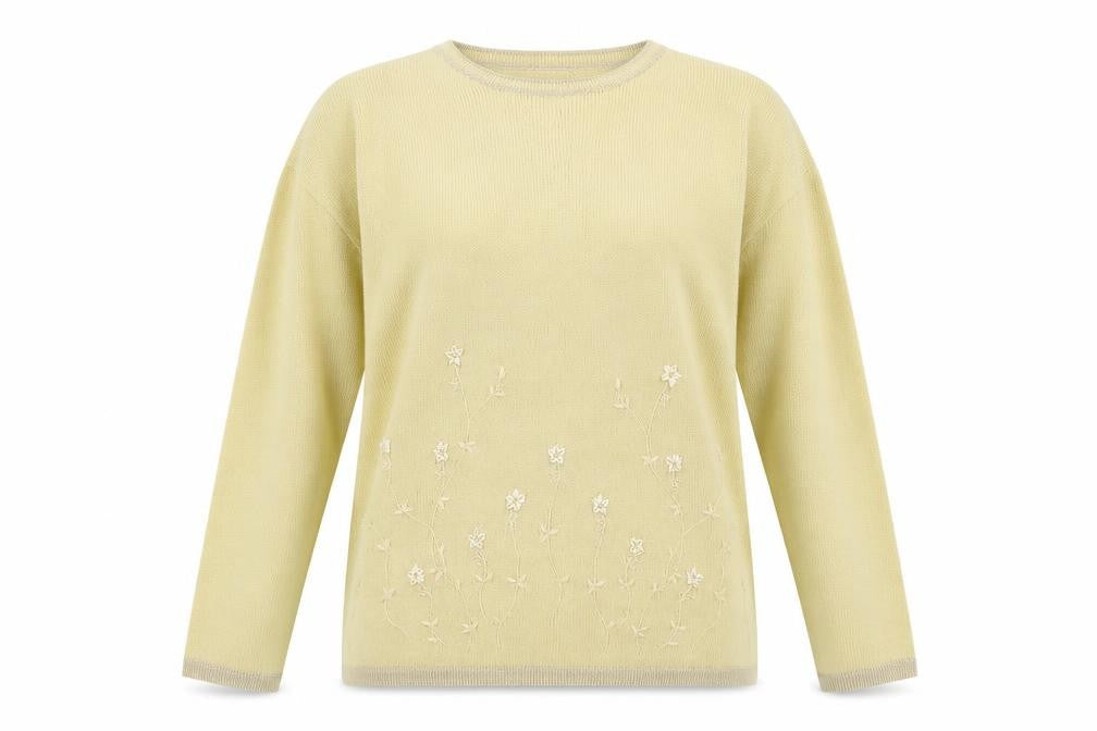 Bonmarché Womens Beige Floral Knit Pullover Jumper Size XL