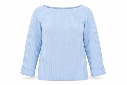 Front view of TRU women’s blue knit jumper, size L