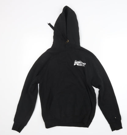 Front view of Awdis men’s black pullover hoodie, size XS