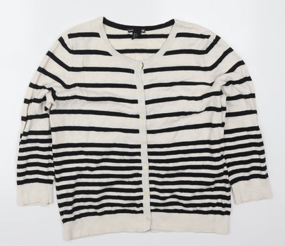 Preloved H&M Womens White Striped  Cardigan Jumper Size M - Front