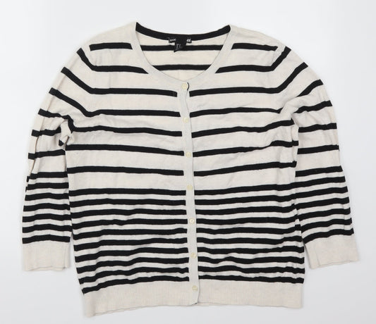 H&M Womens White Striped  Cardigan Jumper Size M