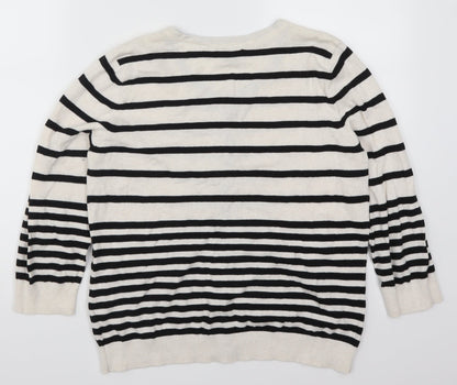 Preloved H&M Womens White Striped  Cardigan Jumper Size M - Back