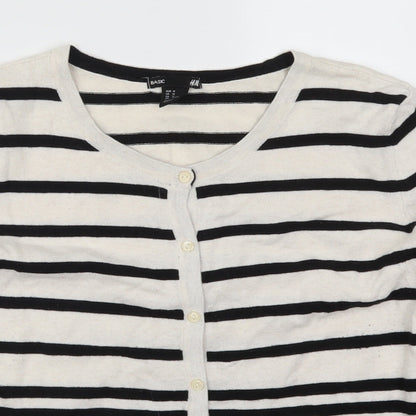 Preloved H&M Womens White Striped  Cardigan Jumper Size M - Detail