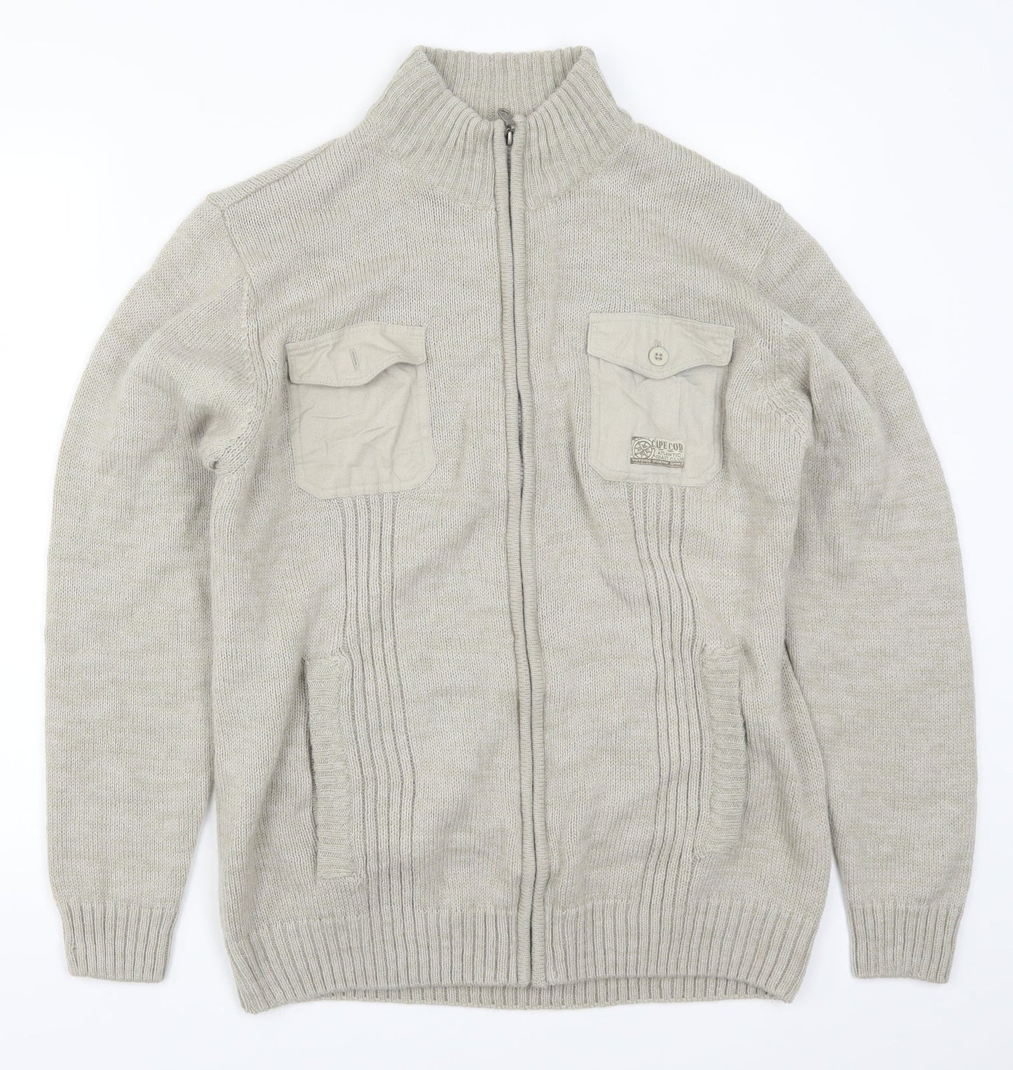 Atlas Mens Beige   Full Zip Jumper Size M