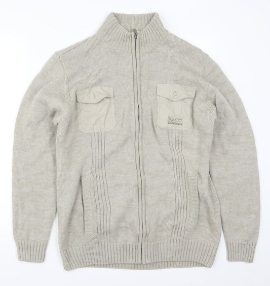 Atlas Mens Beige   Full Zip Jumper Size M