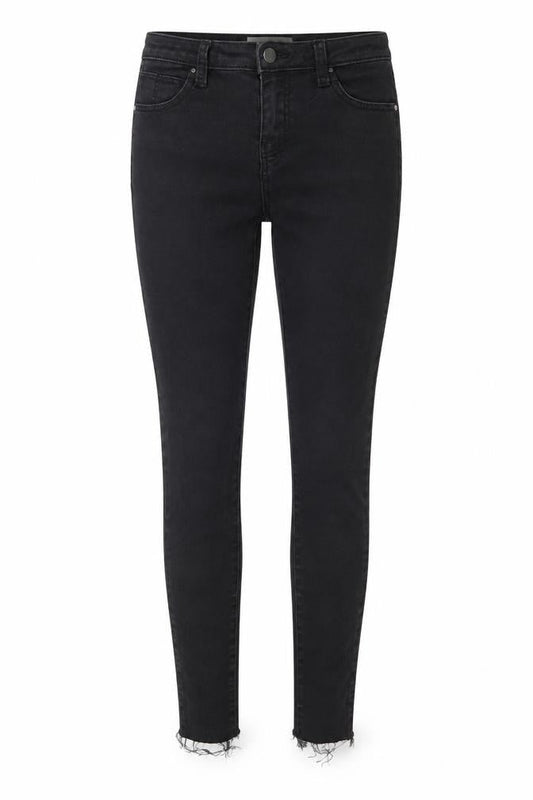 Front view of Denim & Co. women’s black denim skinny jeans, size UK 8, 29-inch leg