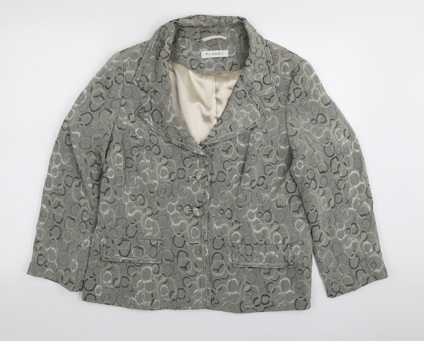 planet Womens Grey Geometric  Jacket Blazer Size 14