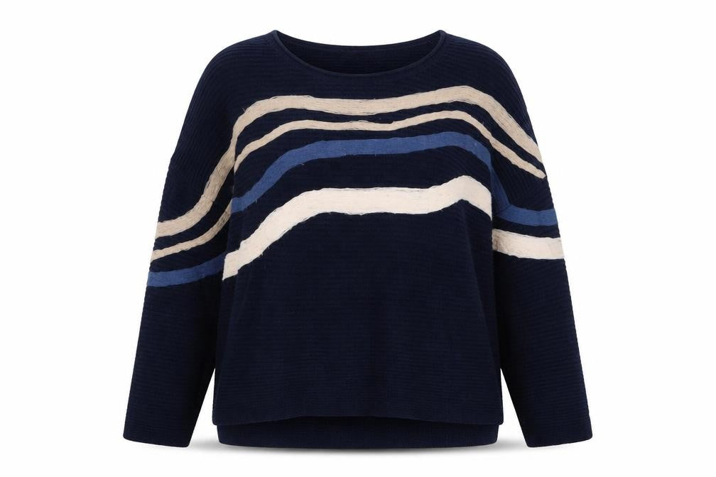 Doris Stretch Womens Blue Striped  Pullover Jumper Size 14