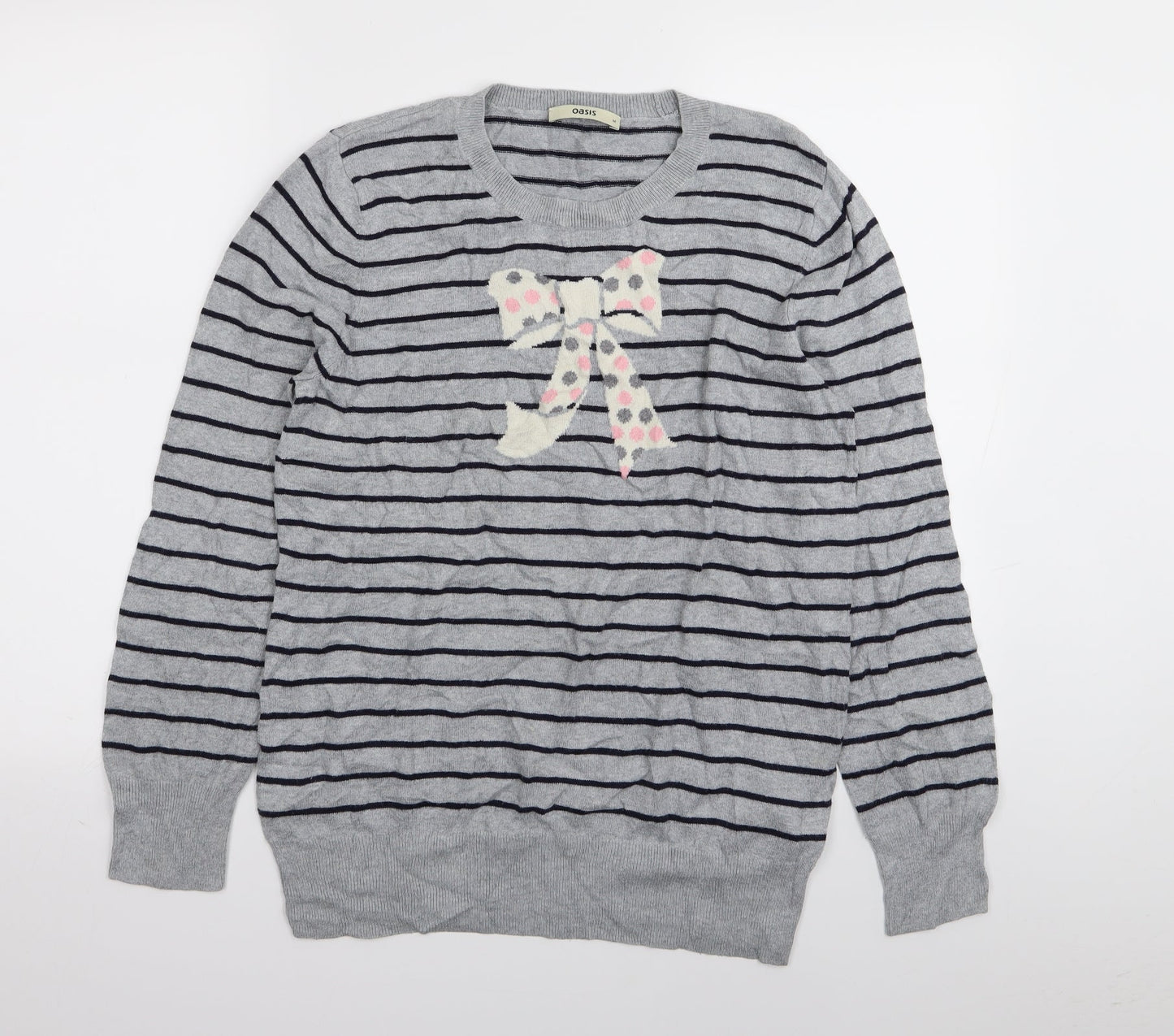Oasis Womens Grey Striped  Pullover Jumper Size M