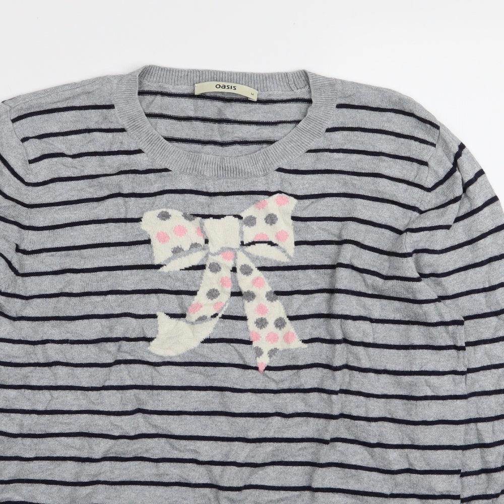 Oasis Womens Grey Striped  Pullover Jumper Size M