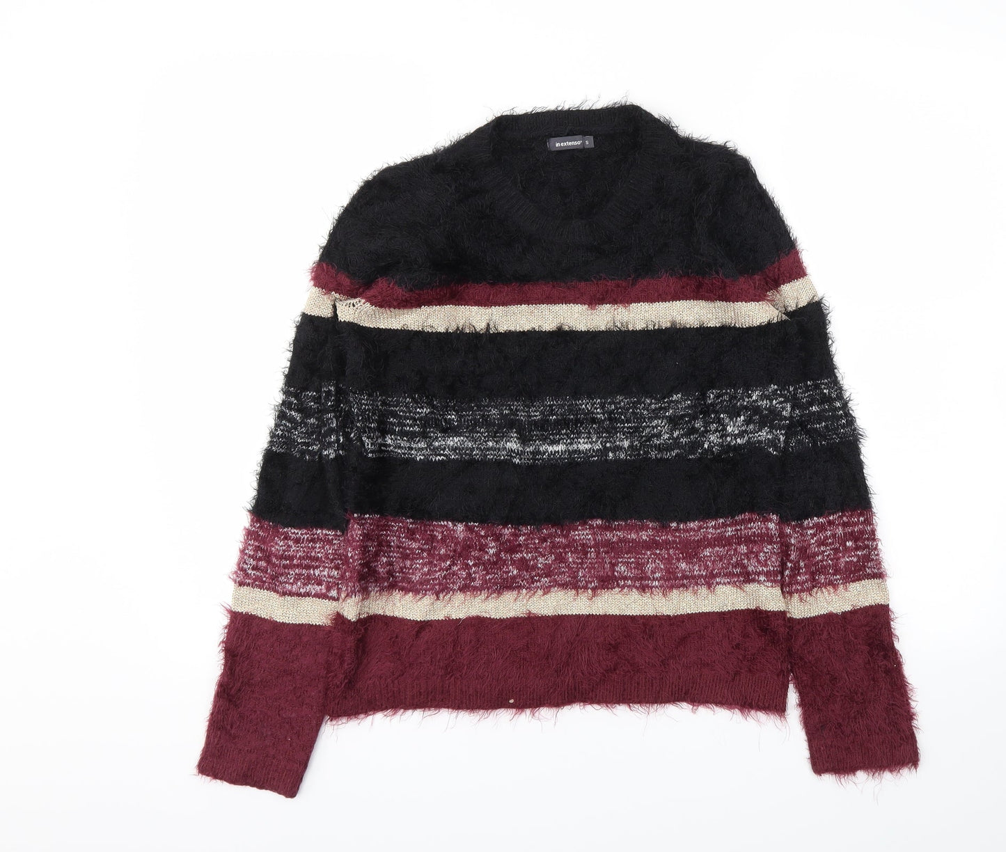 In Extenso Womens Black Striped  Pullover Sweatshirt Size S