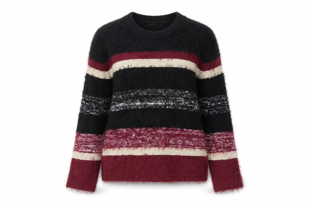 In Extenso Womens Black Striped  Pullover Sweatshirt Size S