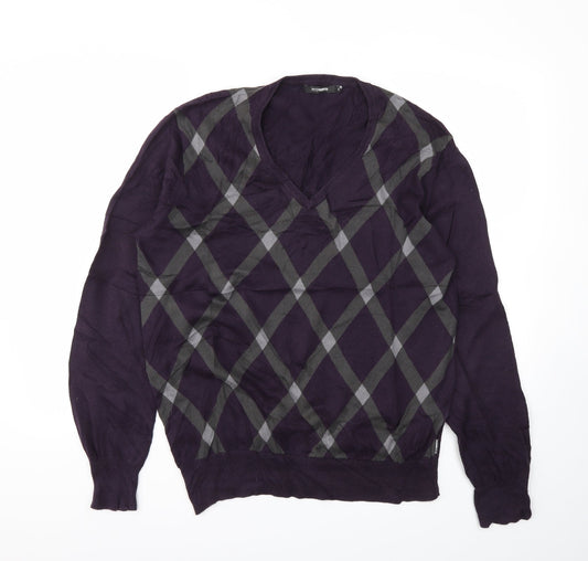PETERERTH Mens Purple Geometric  Pullover Sweatshirt Size L