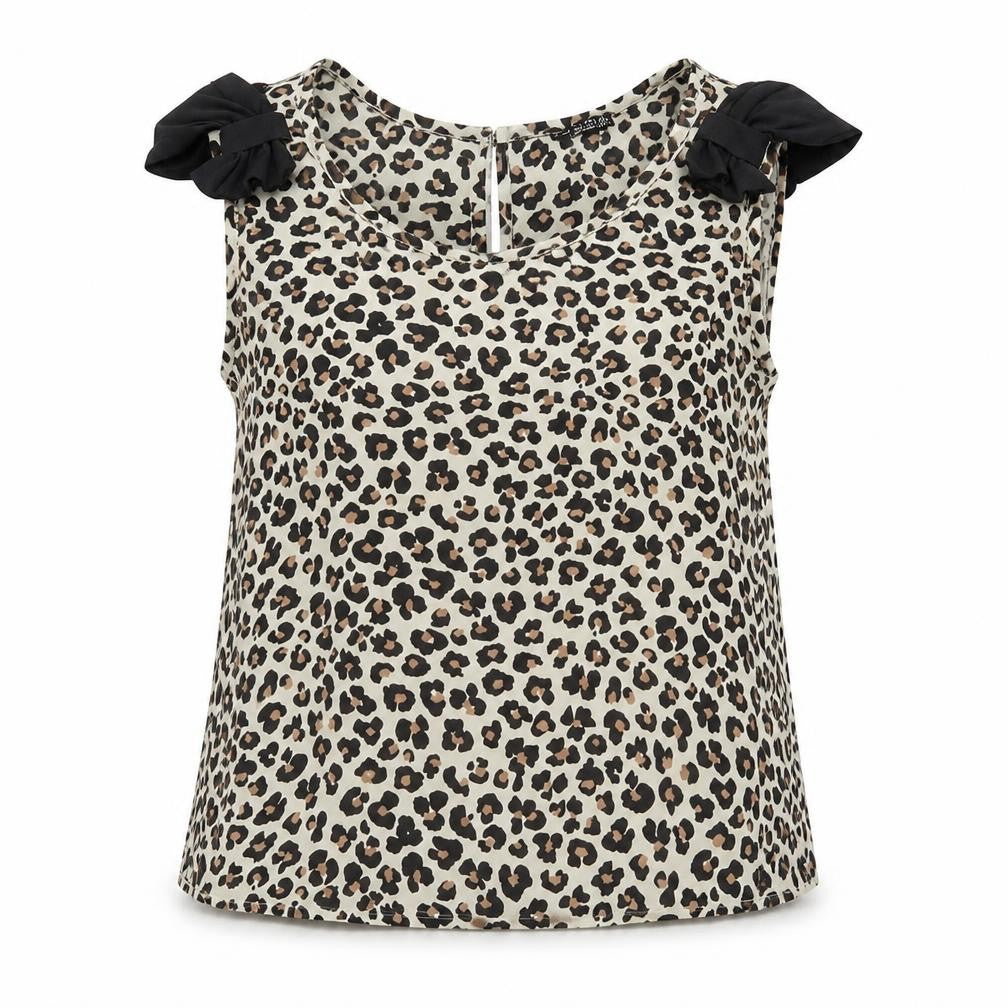 Primark Womens Ivory Animal Print  Basic Blouse Size 10  - bow detail