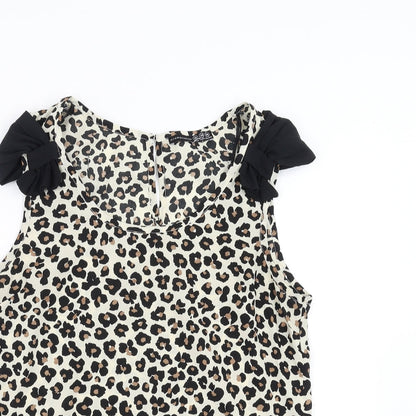 Primark Womens Ivory Animal Print  Basic Blouse Size 10  - bow detail