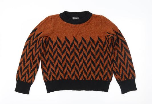 Papaya Womens Brown Geometric  Pullover Jumper Size M