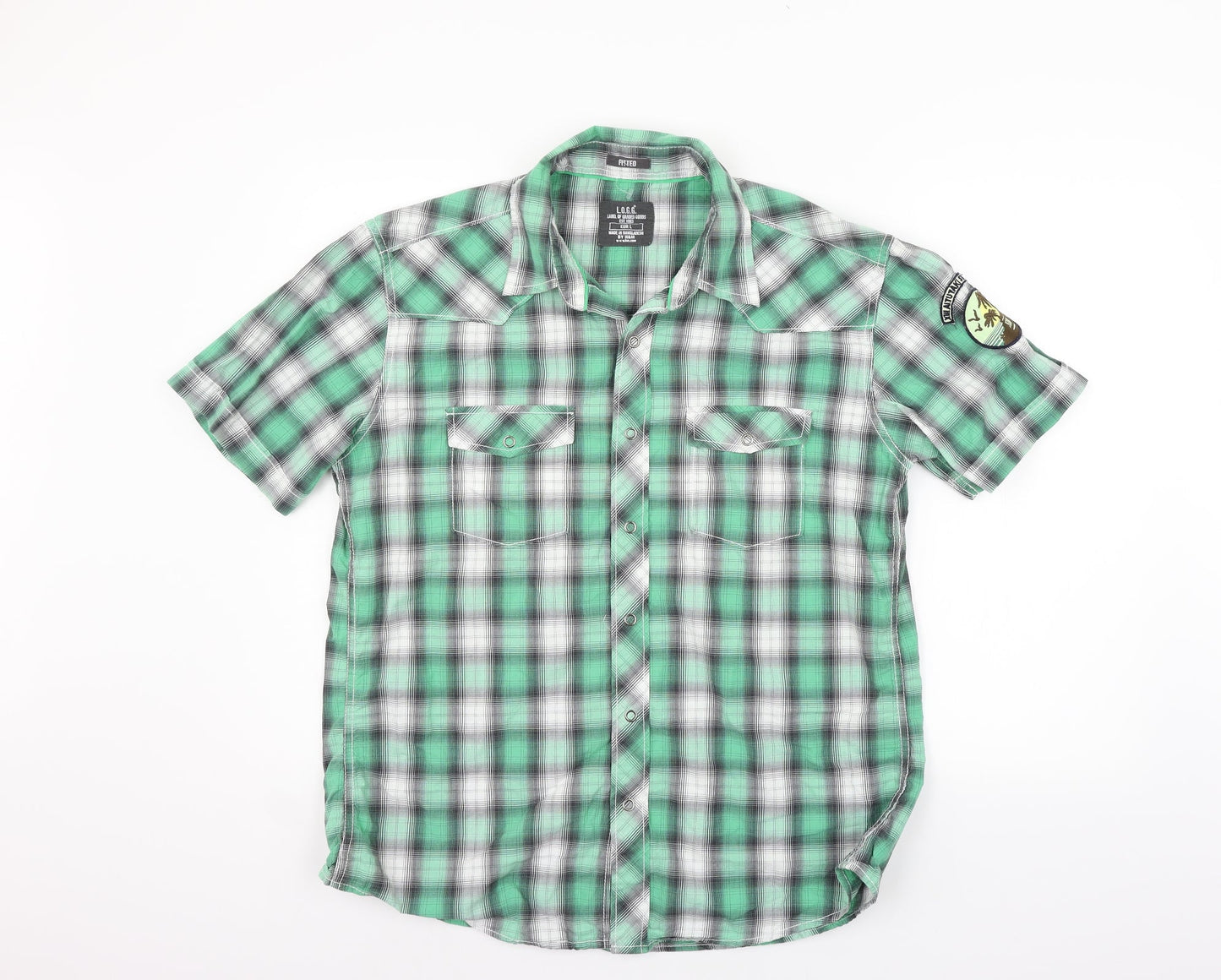 LOGG Mens Green Check   Button-Up Size L