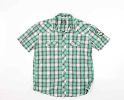 Additional front view of LOGG men’s green check button-up, size L