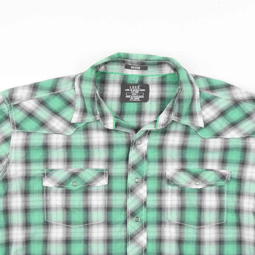 LOGG Mens Green Check   Button-Up Size L